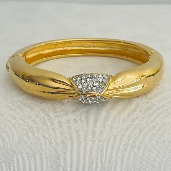 Vtg NOLAN MILEER Crystal Bracelet Signed Bangle w/Box Gold Tone Glamour Collect - Picture 4 of 11